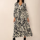 Tied Printed V-Neck Long Sleeve Midi Dress