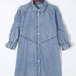Distressed Collared Neck Flounce Sleeve Denim Dress