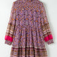 Smocked Floral Turtleneck Long Sleeve Dress