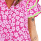 Printed V-Neck Flounce Sleeve Blouse