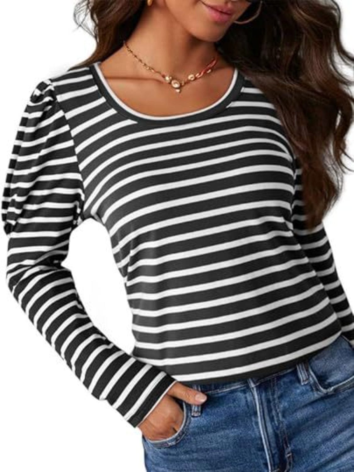 Full Size Striped Round Neck Long Sleeve T-Shirt