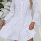 Ruffle Hem Eyelet Notched Long Sleeve Dress