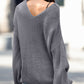 Full Size Lace Up V-Neck Long Sleeve Sweater