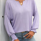Textured Notched Lantern Sleeve T-Shirt