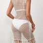 Tassel Hem Hollow Out Sleeveless Cover Up