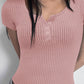 Devine Button Detail Round Neck Short Sleeve T-Shirt