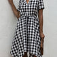 Plaid Notched Short Sleeve Dress