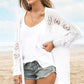 Openwork Side Slit Open Front Long Sleeve Cardigan