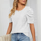 Eyelet Puff Sleeve Round Neck Blouse