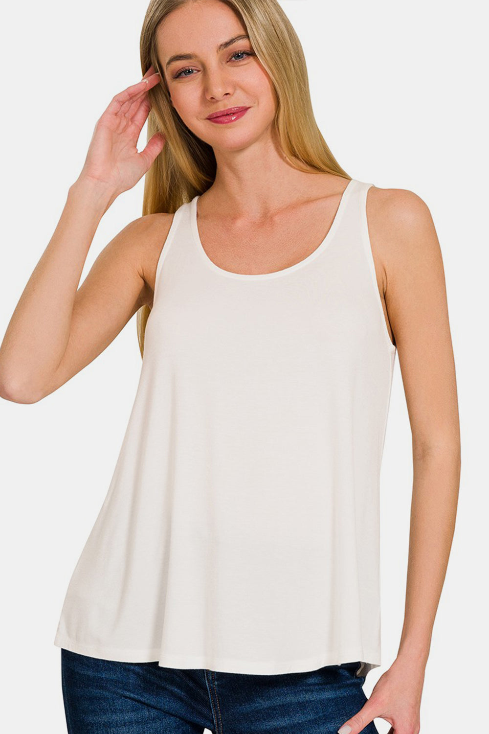 Zenana Round Neck Flowy Hem Tank *