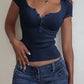 Half Button Scoop Neck Short Sleeve Knit Top