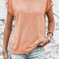 Decorative Button Round Neck Short Sleeve Blouse