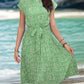 Printed Cap Sleeve Tie Waist Dress
