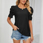 Eyelet Puff Sleeve Round Neck Blouse