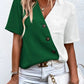 Full Size Decorative Button Surplice Short Sleeve Blouse