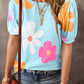 Flower Round Neck Short Sleeve Blouse