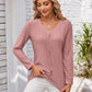 Full Size Decorative Button Openwork V-Neck T-Shirt
