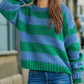 Contrast Striped Round Neck Long Sleeve Sweater