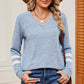 Striped V-Neck Long Sleeve T-Shirt
