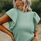 Textured Round Neck Flounce Sleeve Blouse