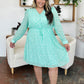 Double Take Full Size Printed Ruched V-Neck Long Sleeve Dress