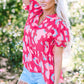 Peplum Printed Notched Short Sleeve Blouse