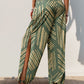 Smocked Slit Printed High Waist Pants