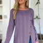 Slit Round Neck Long Sleeve T-Shirt