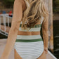 FULL SIZE Striped Scoop Neck Wide Strap Swim Top and Bottom Set