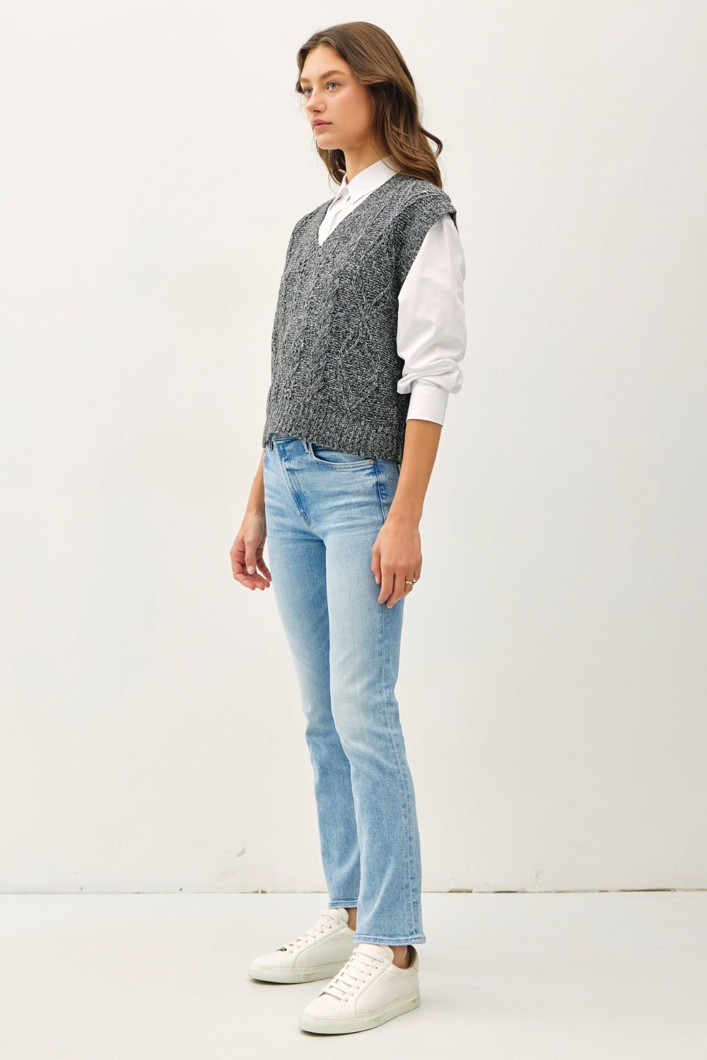 Be Cool Cable Knit V-Neck Sweater Vest *