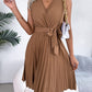 Tied Surplice Sleeveless Pleated Dress