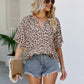 Leopard Notched Half Sleeve Blouse