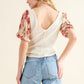 And The Why Full Size Floral Print Textured Sleeve Knit Top