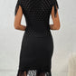 Fringe Openwork Boat Neck Knit Dress