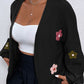 Floral Applique Drop Shoulder Open Front Cardigan