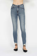 Judy Blue Full Size Tummy Control Vintage Wash Hem Destroy Skinny Jeans *