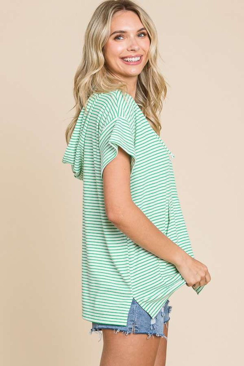 Culture Code Full Size Striped Short Sleeve Hooded Top *