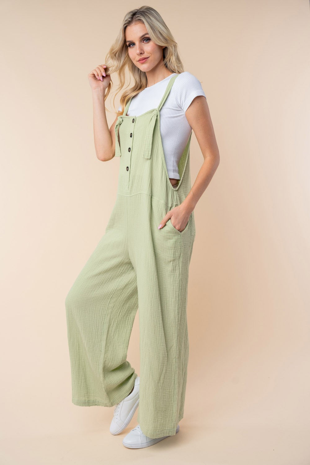 White Birch Texture Sleeveless Wide Leg Jumpsuit *