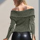 Double Take Ribbed Off-Shoulder Zip Up Long Sleeve Cardigan