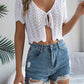 Tied Openwork Short Sleeve Cardigan