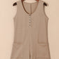 Waffle-Knit Half Button Sleeveless Romper with Pockets