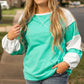 Plus Size Exposed Seam Color Block Long Sleeve Sweatshirt