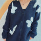Flower Button Down V-Neck Long Sleeve Cardigan