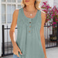 Eyelet Buttoned Round Neck Tank