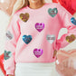 Valentine’s Day Blush Pink Sequin Heart Round Neck Long Sleeve Sweatshirt