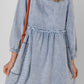 Cutout Round Neck Balloon Sleeve Denim Dress