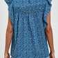Ruffled Ditsy Floral Mock Neck Cap Sleeve Blouse