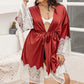 Plus Size Lace Patchwork Tie Front Robe