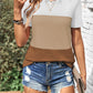 Color Block Round Neck Short Sleeve T-Shirt