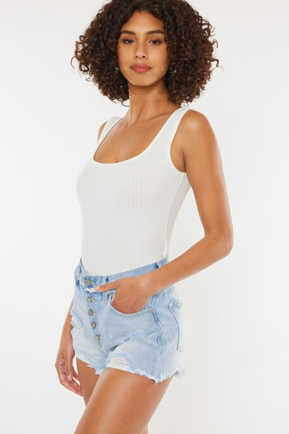 Kancan Distressed Button Fly Denim Shorts *